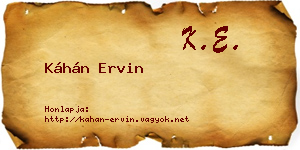 Káhán Ervin névjegykártya